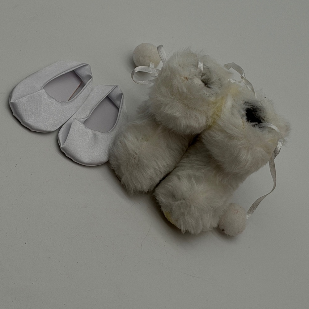 White Faux Fur Doll Boots and Satin Ballet Flats Set for 18 Inch Dolls 2 Pairs